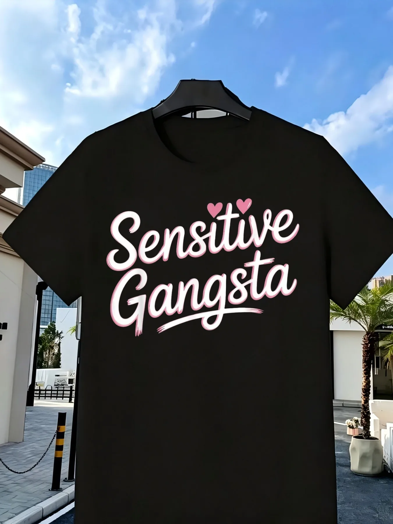 Sensitive gang theme empathy T-shirt, black and pink letter print soft casual T-shirt, suitable for introverted personalities and highly sensitive individuals, Mach01.Jpg