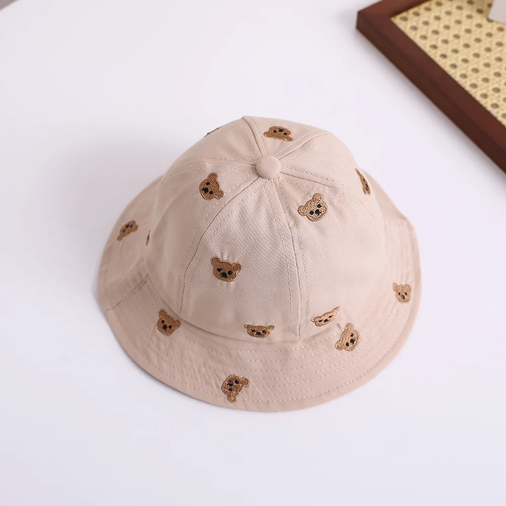 Embroidered Bear Kids Bucket Hat New Spring Baby Boys Girls Sunshade Hat Lovely Outdoor Summer Baby Hat Fishing Cap For 1-3Y