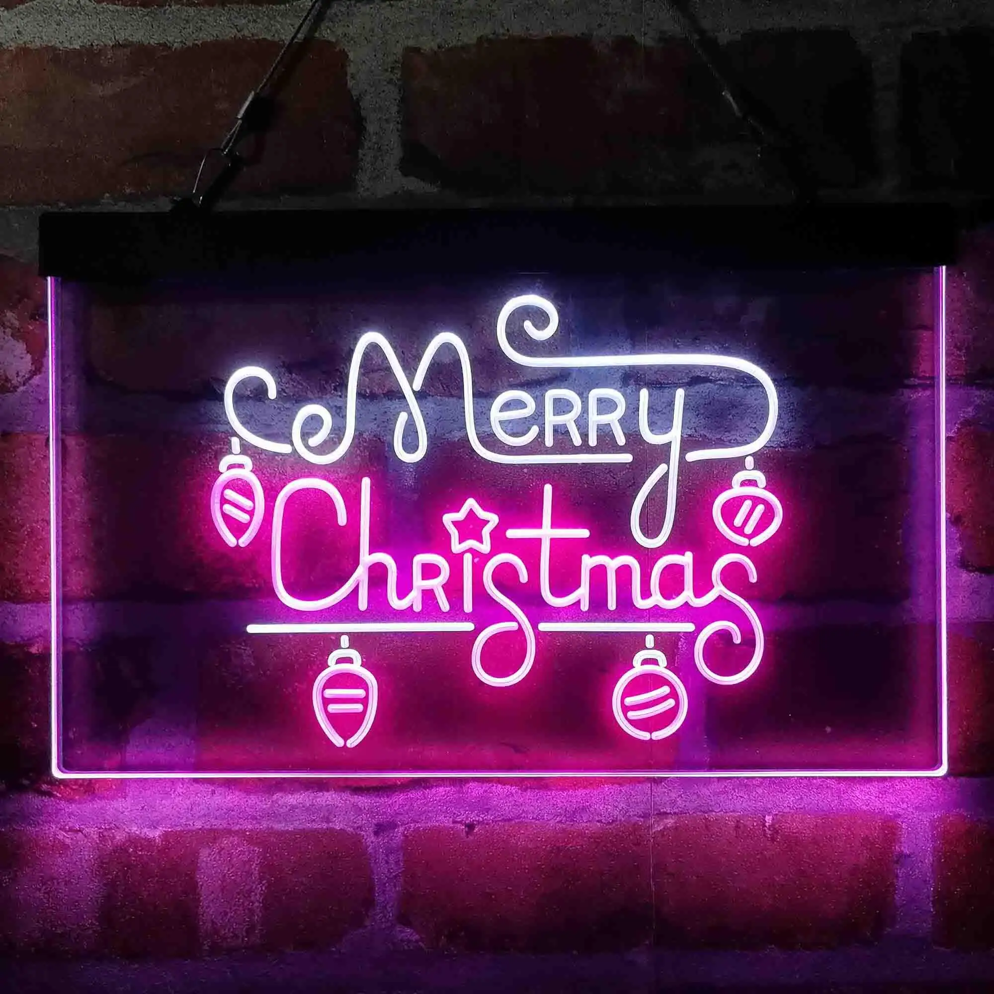 Merry Christmas with ornaments Dual Color Led Neon Sign st6-i4115