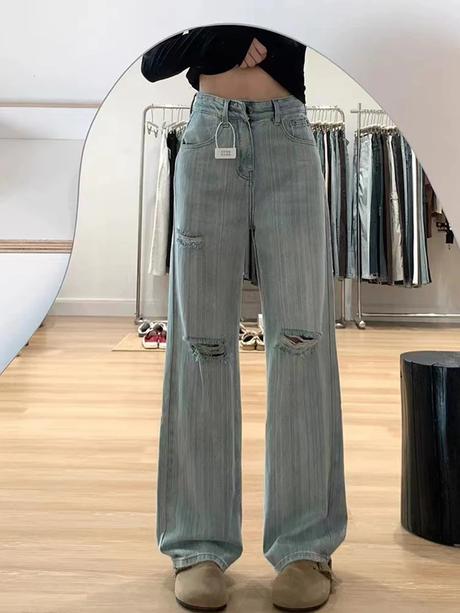 

Straight Nine-point Jeans for Women Spring Autumn New High-waist Slim Fashionable Personality Flared Jeans 2024 News Female G132