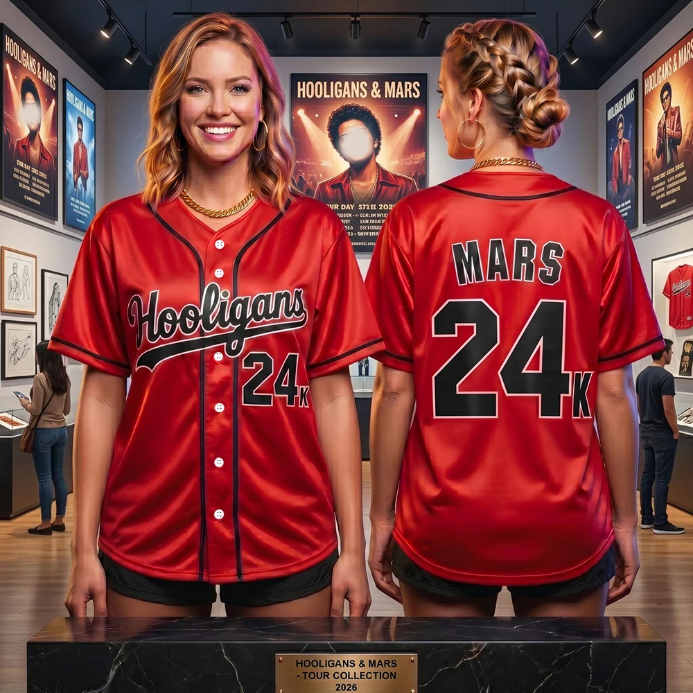 2026 Retro Bruno Mars Hooligans 24K Magic Baseball Jersey Music Concert Streetwear