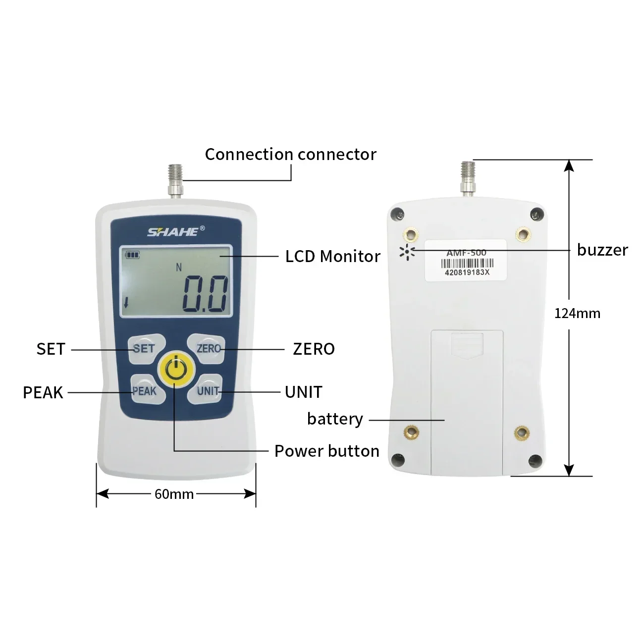 SHAHE Digital Force Gauge With Backlight Electronic Push Pull Force Gauge Digital Dynamometer Portable Pull Tester