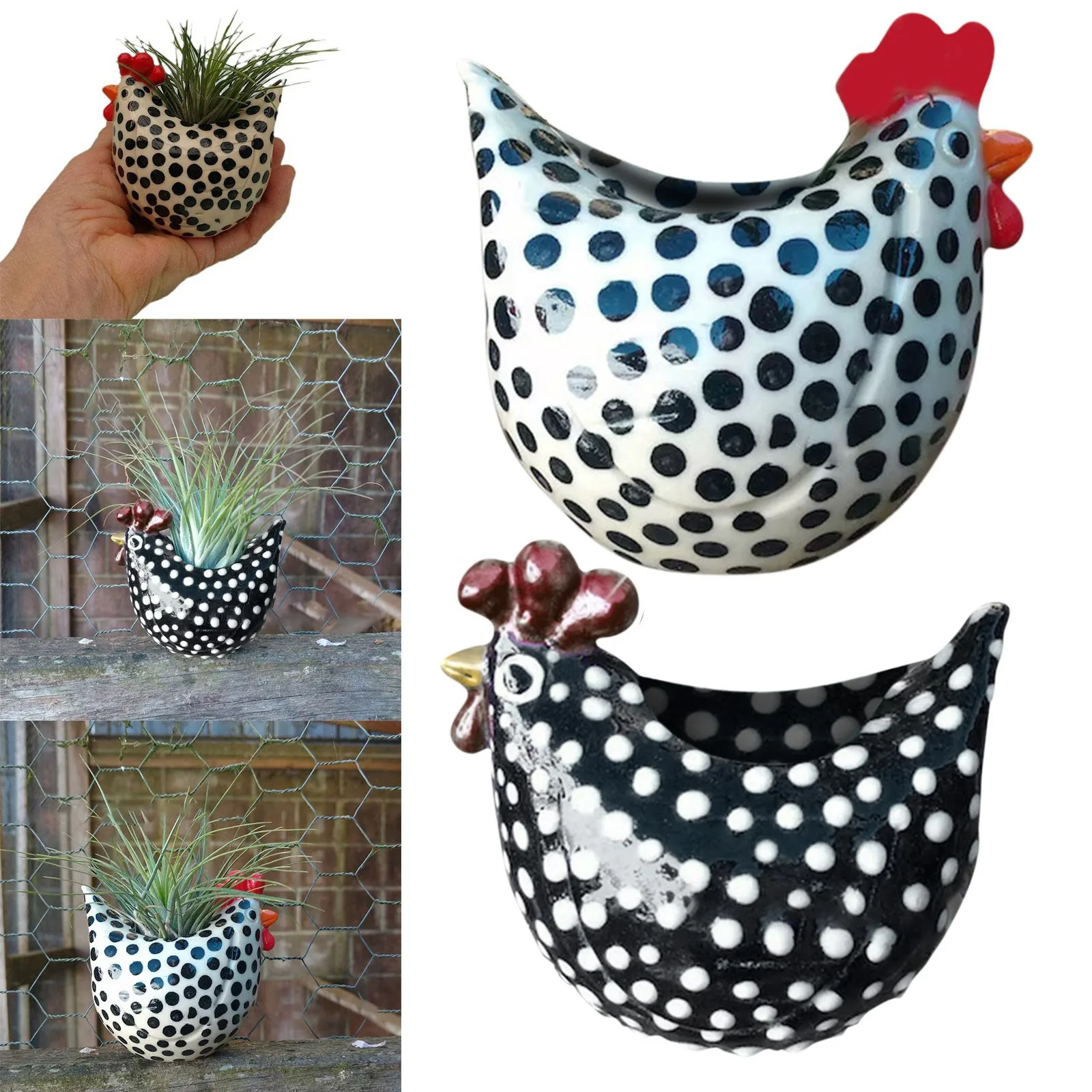 Rooster Flower Pot Plant Resin Rooster Shape Design Flower Pot Ornament Horticultural Water Basin Garden Decor Plant Pot