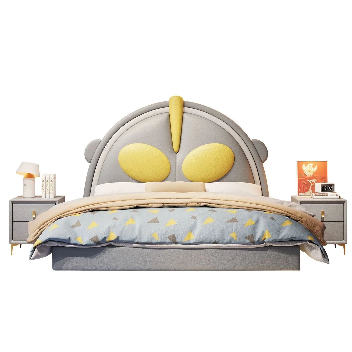 

Modern Luxury Bedroom Furniture Soft Up-holstered Beds Queen Size Kids Single Double Bed Frame Set Boys Wooden Floating Design