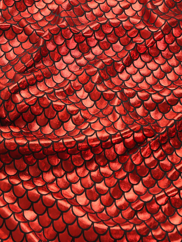 Fish Scale Fabric Spandex Bronzing High Elasticity Wedding Dance Stage Performance Costume Fabric DIY by Half Meter