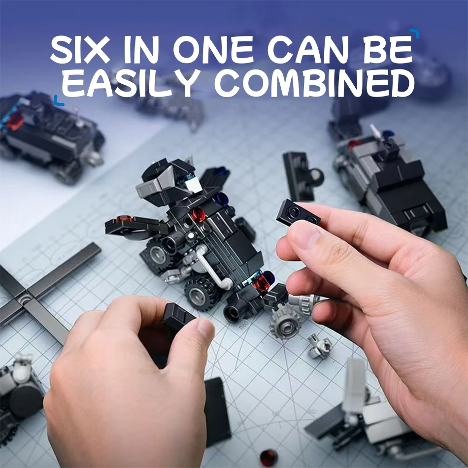 New 6in1 Transforming Military Anti Riot Armor Building Blocks For Boy Educational Puzzle Assembly Toy Mecha Vehicle Model Gift