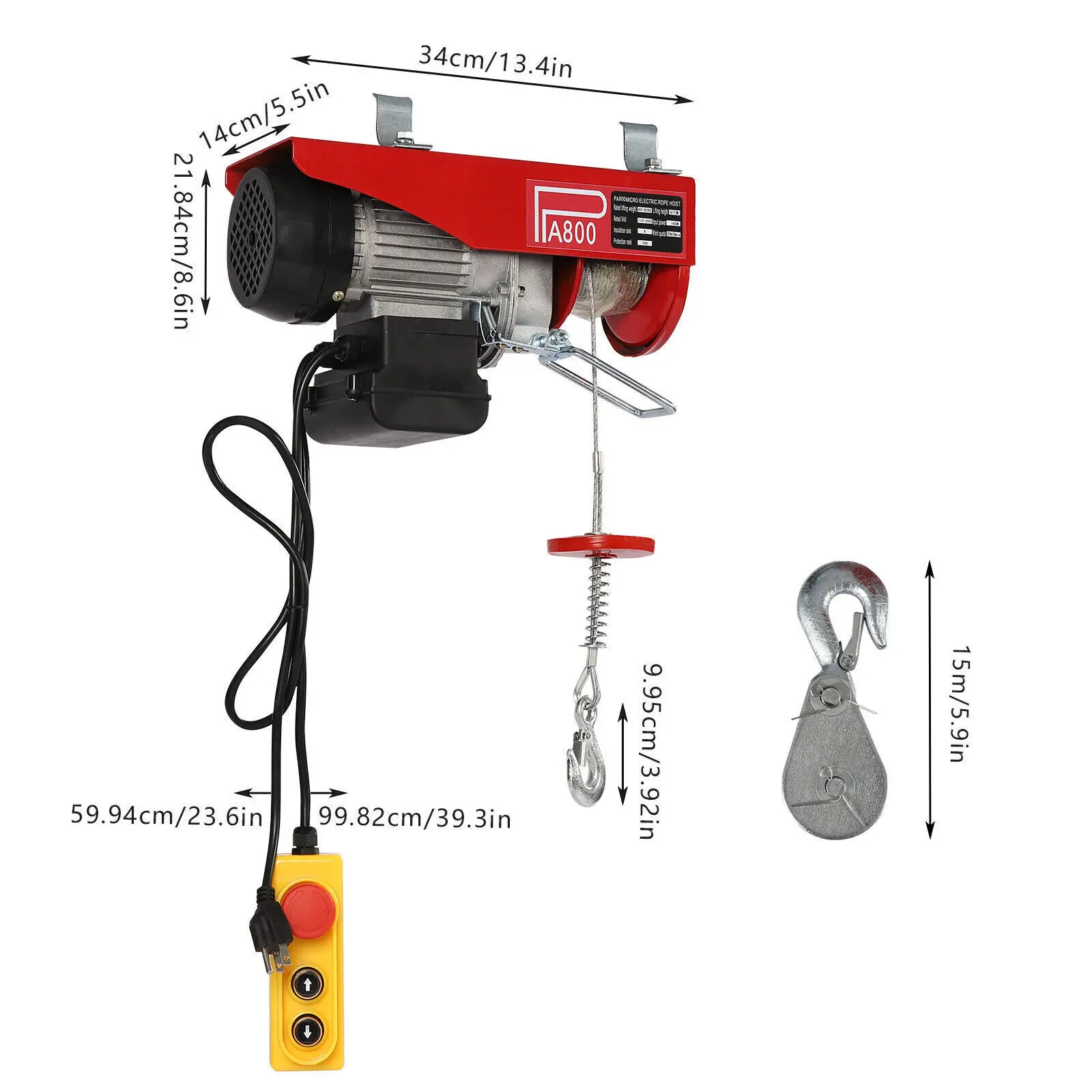 110V 1763lbs Electric Cable Hoist Crane Winch Garage Lift Wired Remote Control