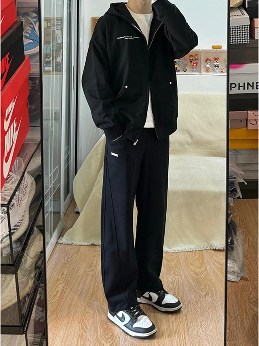 

Мужские повседневные брюки Bla Thiened Fce с прямым кроем и подкладкой, осенне-зимние, в американском стиле, модные, свободные, прямые брюки-трубы