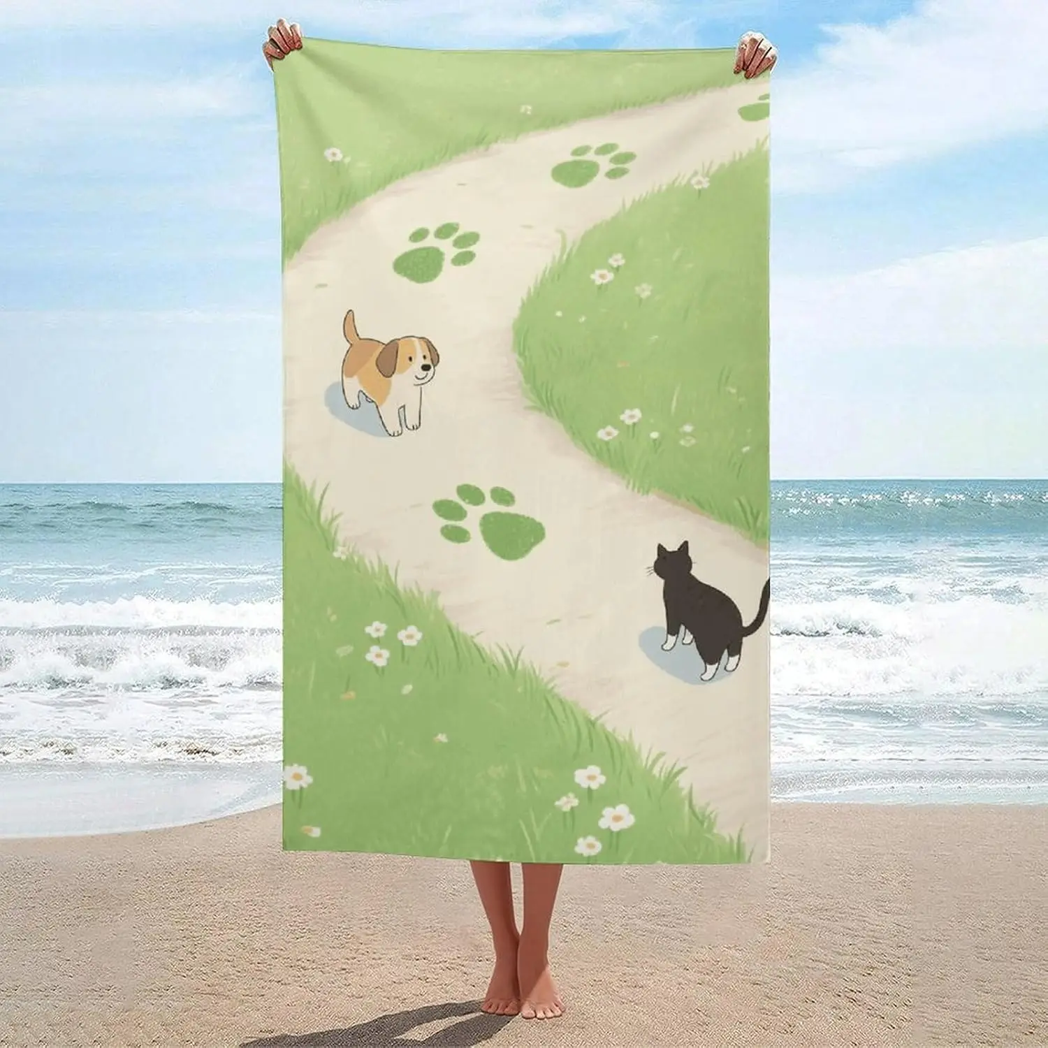 

Пляжное полотенце с отпечатками лап собак и кошек, большое, быстросохнущее, впитывающее, без песка, легкое, дорожное, для бассейна, коврик-плед