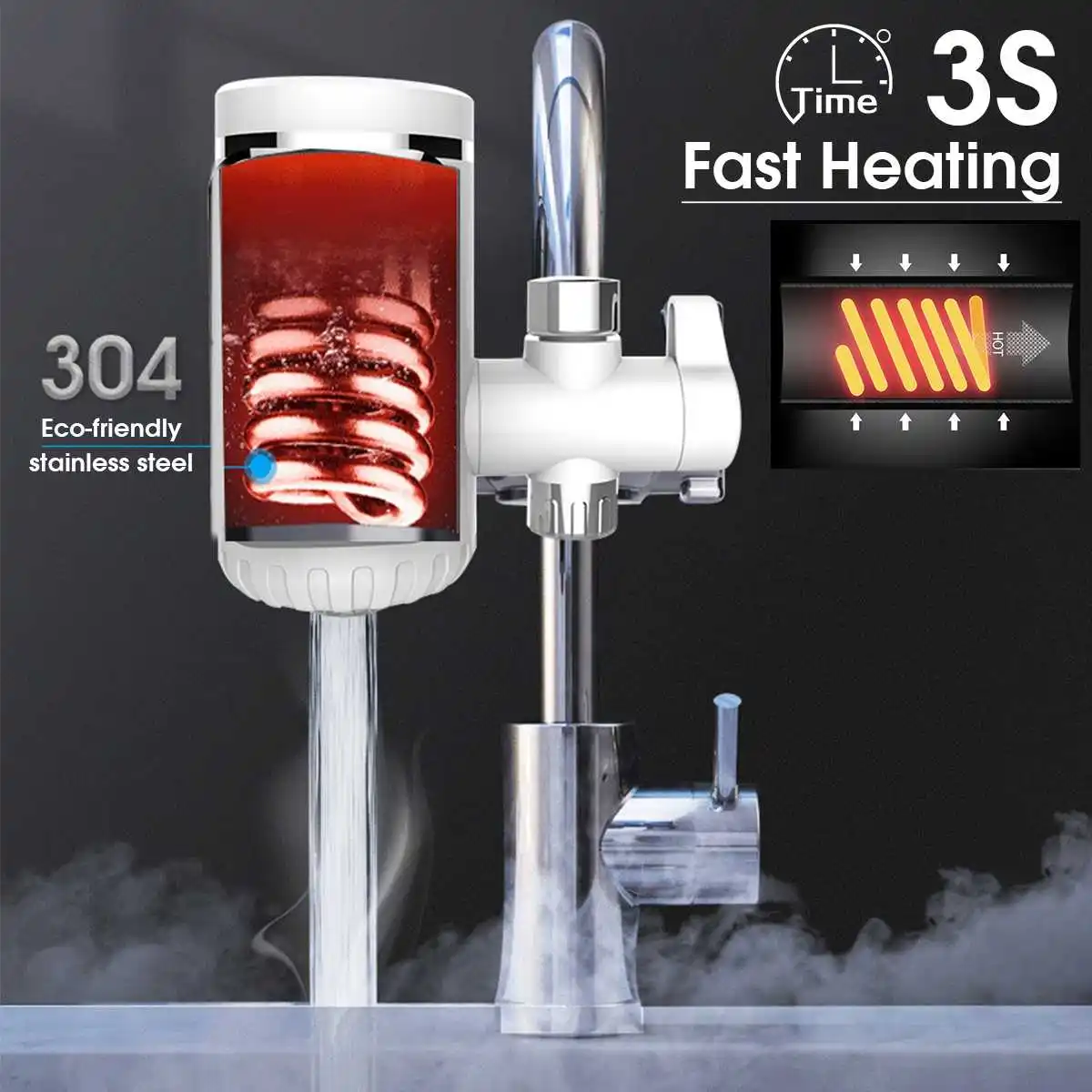 Electric Kitchen Faucet Water Heater Cold Heating Faucet Tankless Digital Instantaneous Water Heater Water Tap with Adapter RU