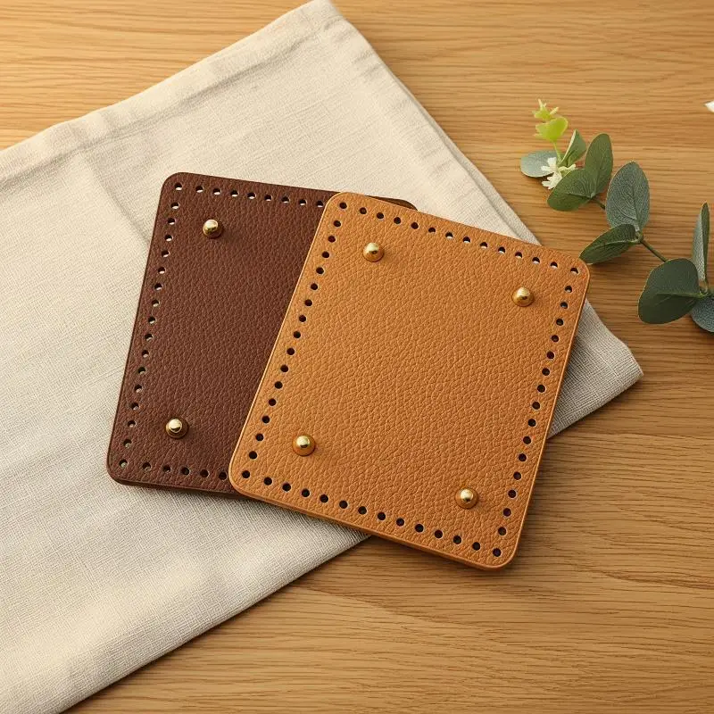 PU Leather Rectangle Bag Bottom for Crochet Bags Rivet Reinforced Durable Base for DIY Handmade Bag Making