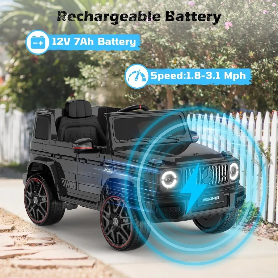 Auto Mercedes-Benz G63 per bambini con licenza, auto da 12 V con telecomando genitore, fari a LED, lettore musicale e clacson, Soft Star