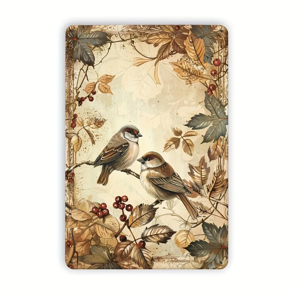 Vintage Metallschild mit Vogel auf Ast |   20x30 cm Rustikale Eisen-Wanddekoration für Zuhause, Café & Garten |   Innen- und Außendekoration