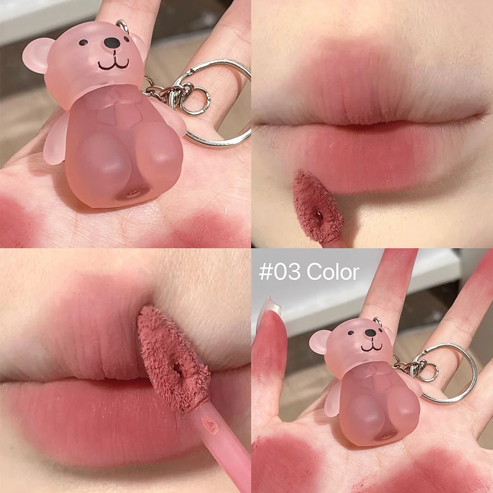 ART VALUE Cute Bear Lip Mud Keychain Matte Nude Red Lip Gloss Non-stick Cup Lipstick Waterproof Long Lasting Lipgloss Cosmetics