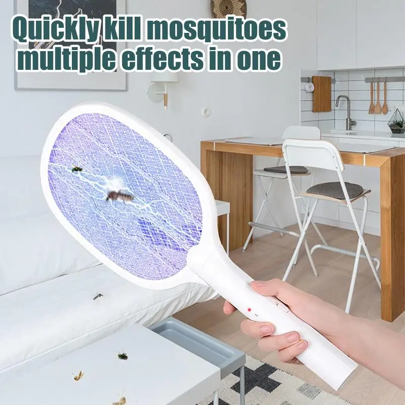 Electric Fly Zapper Racket USB Rechargeable Fly Bug Safety Insulated Battery Powered Lamp 3500 High Voltage Led Lighted Handheld