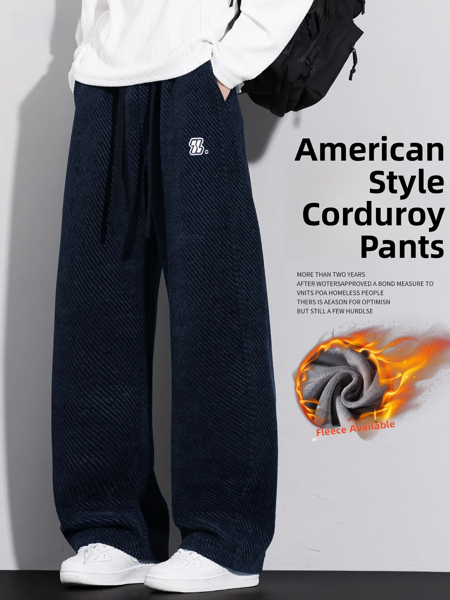 

American Sle Casual Pants Men's Autumn Winter Loose Straight Leg Winter Thiened Fce Wide Leg Lazy Sle Casual Trousers