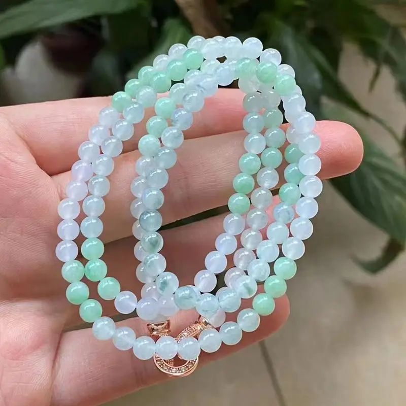 Natural a Cargo Myanmar Jade Ice-like Transparent Refined Colorful Multi-Circle Bead Necklace Bracelet 5mm