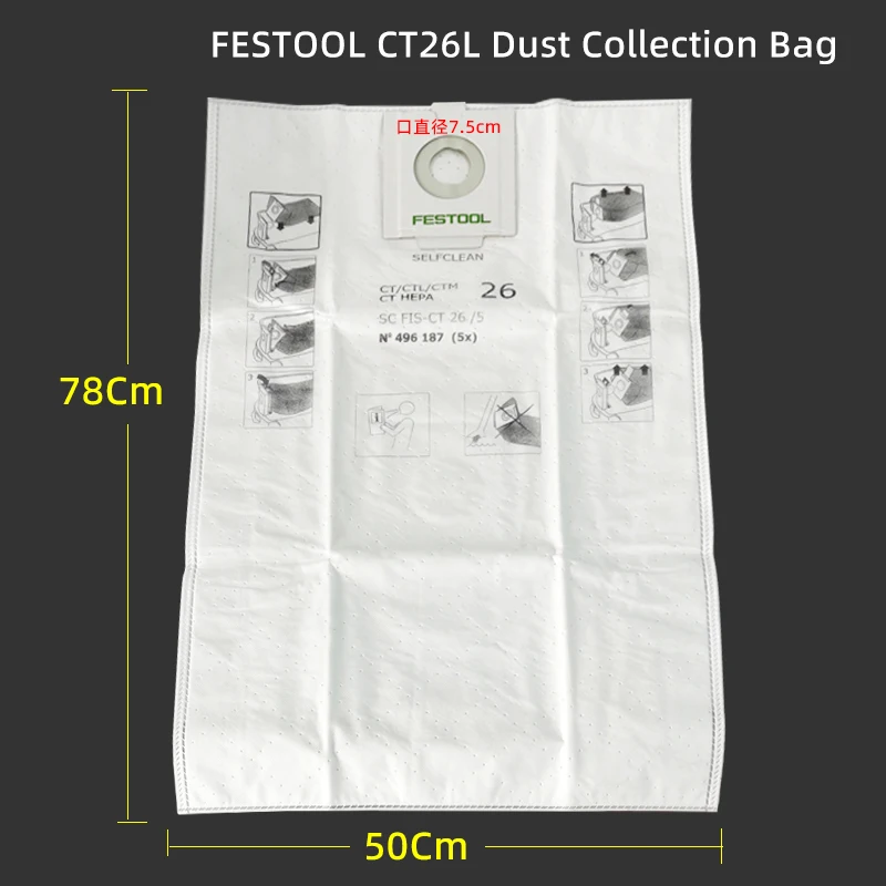 FESTOOL Dust Collection Vacuuming Bag CT26L/36L Vacuum Cleaner Dust Collection Bag Sander Dust Collection Bucket Non-woven Bag