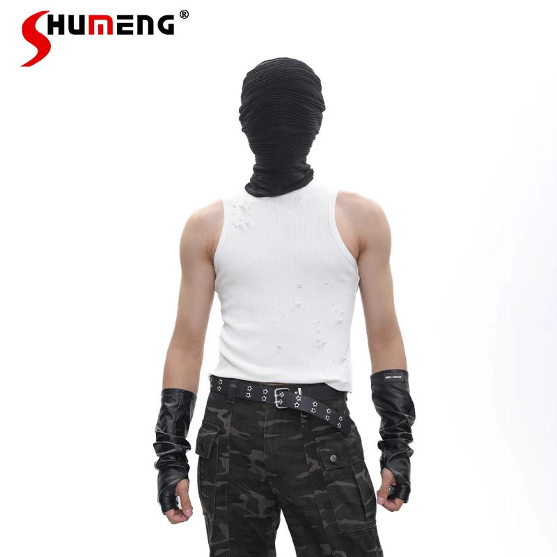 

Men's 2025 Summer New Pearl Decorated Design Sleeveless Round Neck Vests Men's Slim Fit Tops Male Solid Color Stylish Tank Tops
