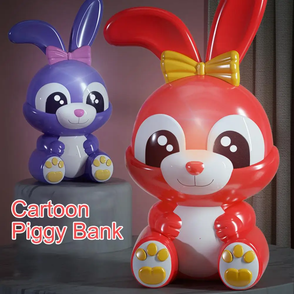 Rabbit Piggy Bank Large Capacity Cartoon Bunny Plastic Saving Pot Ornament 2023 New Year Gift Boys Girls LED Coin Money Box