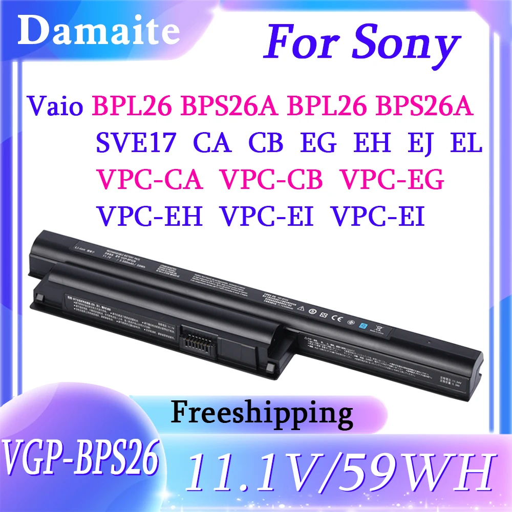 BPS26 VGP-BPS26 Laptop Battery For Sony Vaio VGP-BPL26 VGP-BPS26A VPC-CA VPC-CB VPC-EG VPC-EH SVE14A SVE15 SVE17 11.1V 59WH