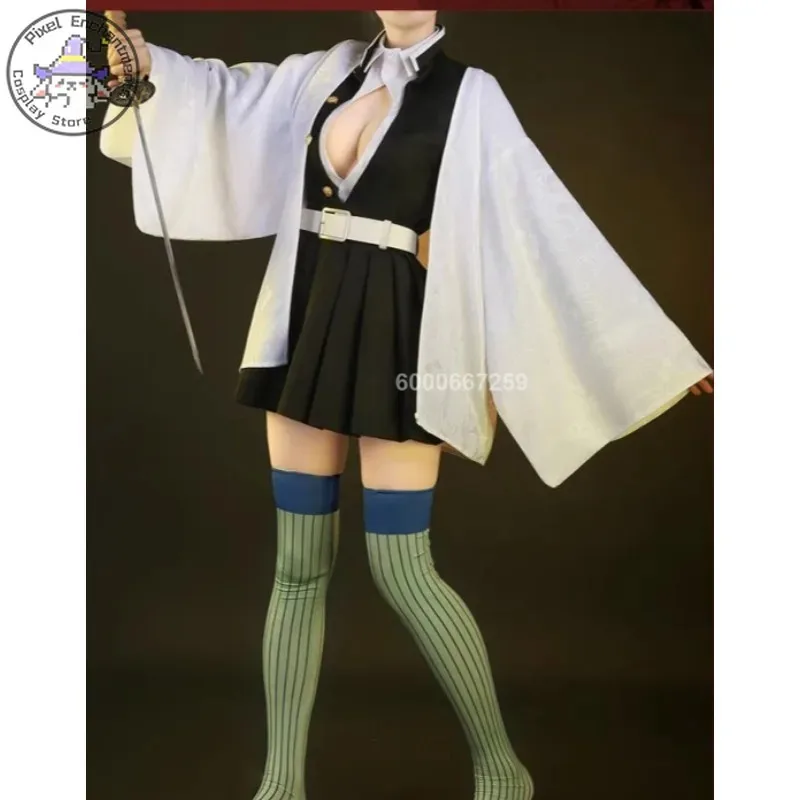 Anime demon slayers kimetsu não yaiba kanroji mitsuri cosplay trajes kisatsutai amor feminino sexy saia uniforme peruca dia das bruxas