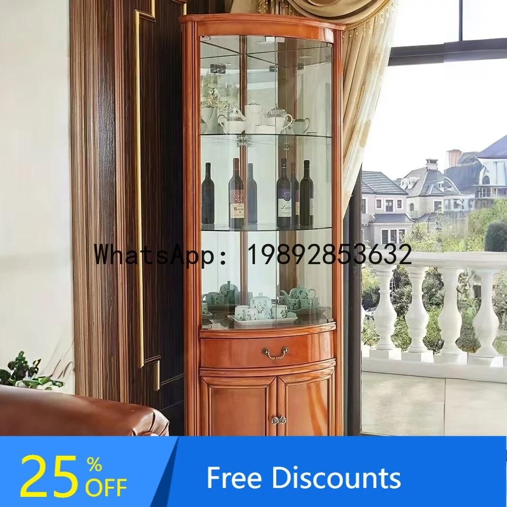 YFY European Style Triangle  Simple Solid Wood Wine  Corner   Curved Double Door Corner  Living Room