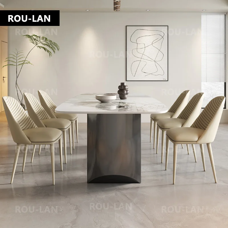 Modern Rock Slab Dining Table Light Luxury Super Crystal Stone Dining Table Marble Rectangular Pole Dining Table