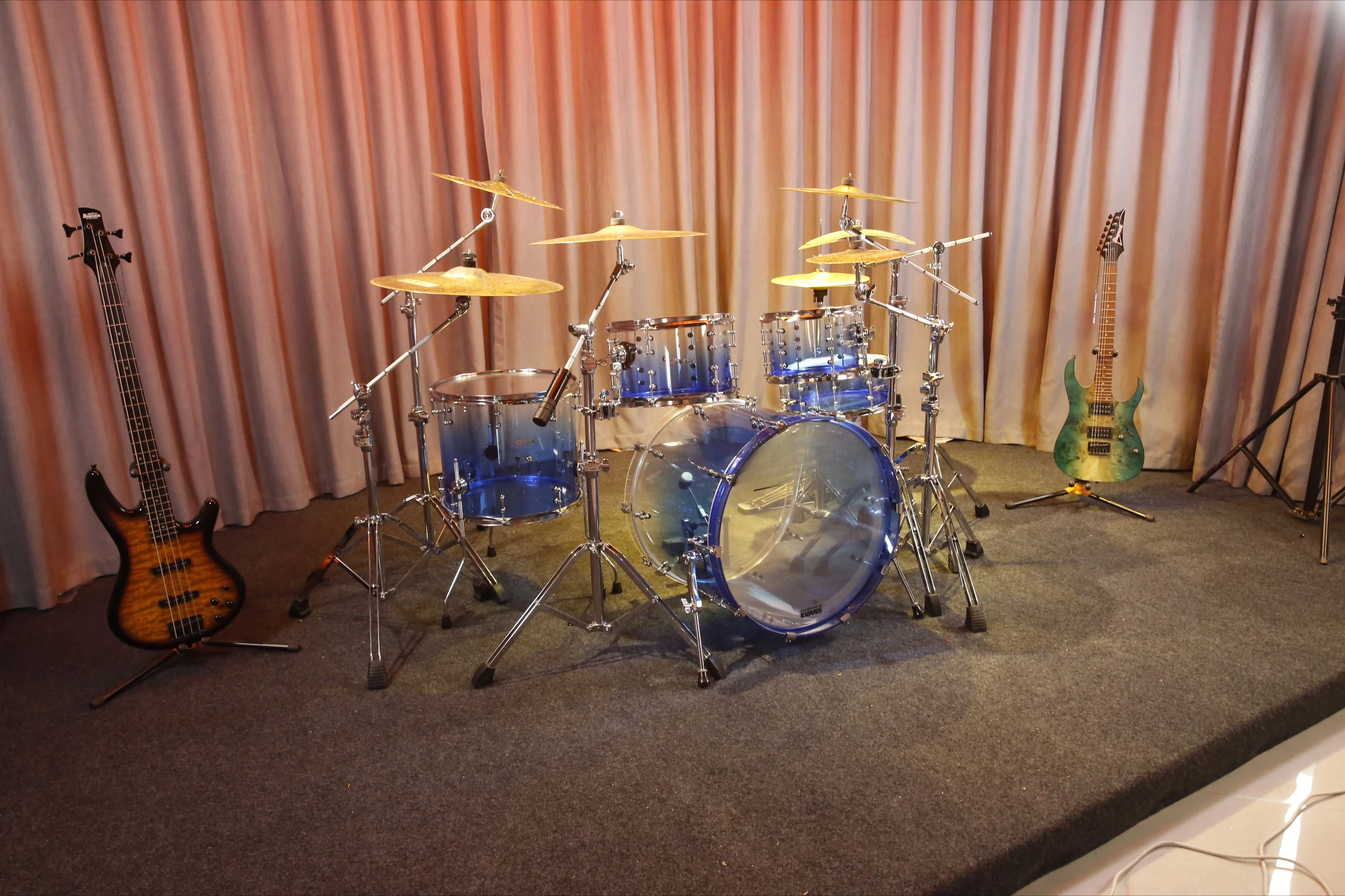 Glamour Drum Instrument Acrylic Blue gradual change Professional Drum Kit