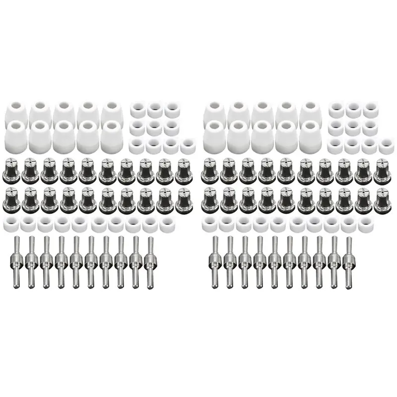 [Great Sell】 120Pcs PT31 Plasma Cutter Electrode Tips Cup Consumables Extended Nickel Plated Kit For HYC45D HYC50D CUT50 PLC50D
