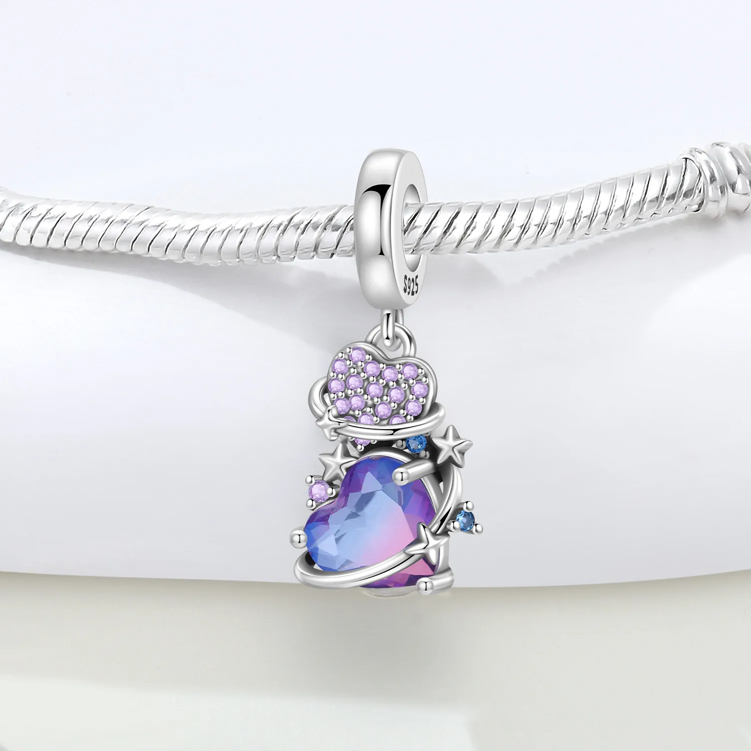 PANPOKI 925 Sterling Silver Gradient Love Planet Beads Original Pendants Bracelet Necklace Charm Jewelry Party DIY Gifts