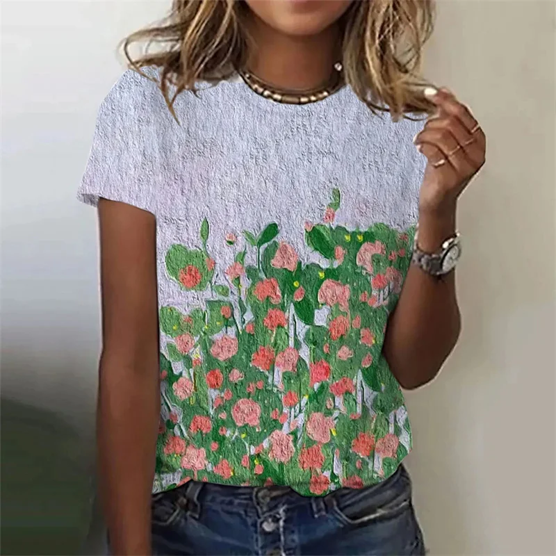 Nieuwe Harajuku 3d Print Kleurrijke Bloemenshirt Bloemen Grafische T-Shirts Mode T-Shirts Meisje Grappige Kleding Vrouwen Korte Shirts