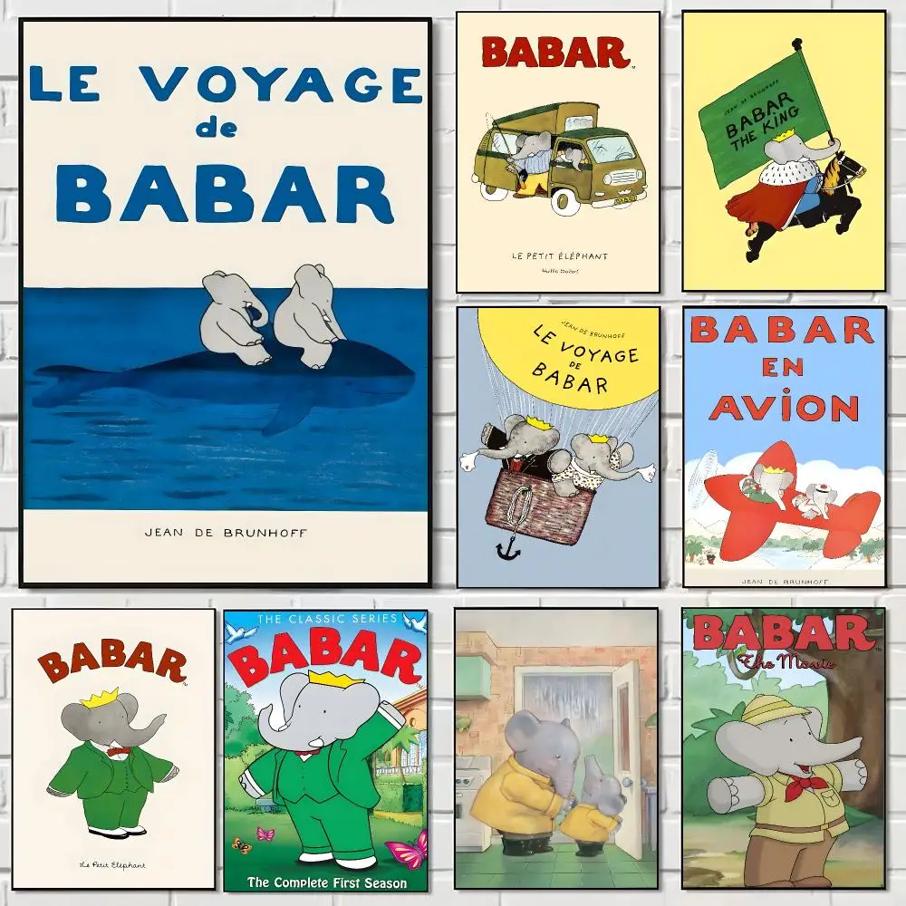 Cartoon Babar T-the Elephant Poster Print Painting Home Decor for Bedroom Living Room Hallway