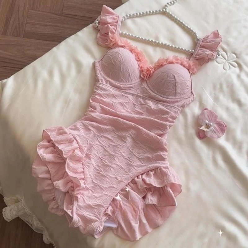 Y2k Koreanisches Süßes Strandkleid Schmeichelhaftes Konservatives Bademode Urlaub Bodycon Einfarbig Damen Casual Pool Party Sommer