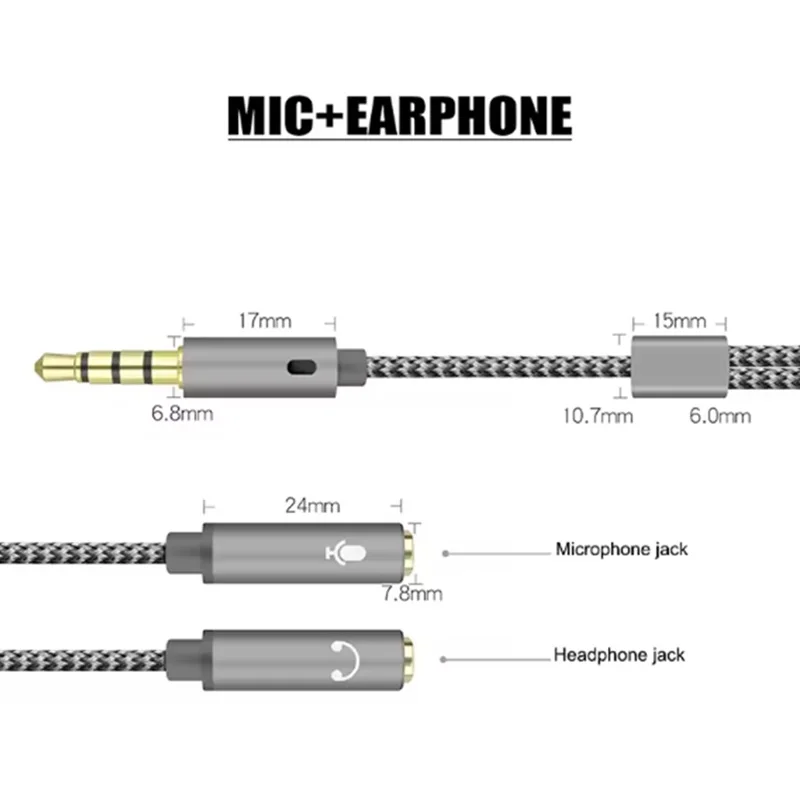 3.5 مللي متر جاك مقسم صوت سماعة ميكروفون ومكبر صوت جاك 3.5 مللي متر 1 ذكر إلى 2 أنثى كابل لسماعة الصوت المحمول الموسع #4