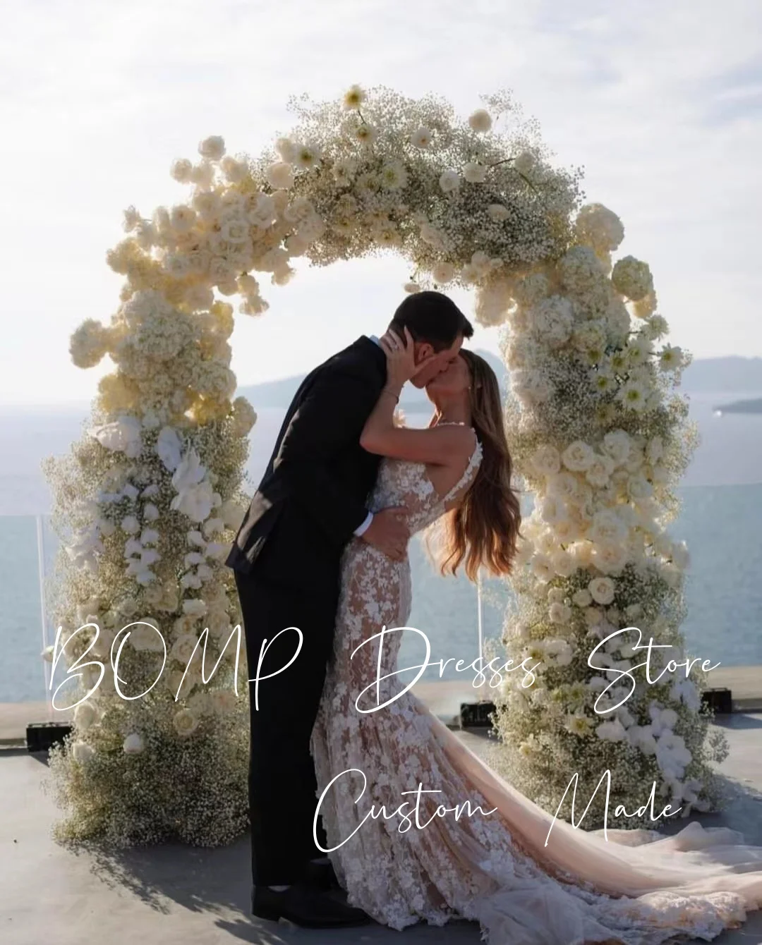 BOMP Exquisite Mermaid Wedding Dress 3D Flowers Lace Sweep Train Spaghetti Strap Bridal Gown Customized Classic Robe De Mariée