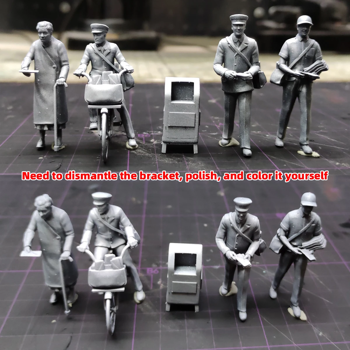1/35-1/87 HO Miniatur-Modellbausatz Soldatenfiguren Diorama, Harz-Figuren von Zivilen & Postboten für Straßenszenen-Layout – Detail 2