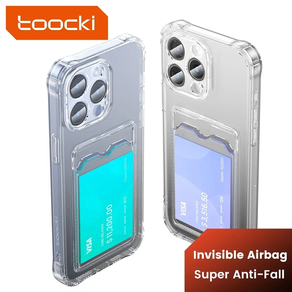 Toocki Transparent Card Bag Phone Case For iPhone 15 14 13 12 Pro Max Plus Clear Silicone Soft TPU Shockproof Back Wallet Cover