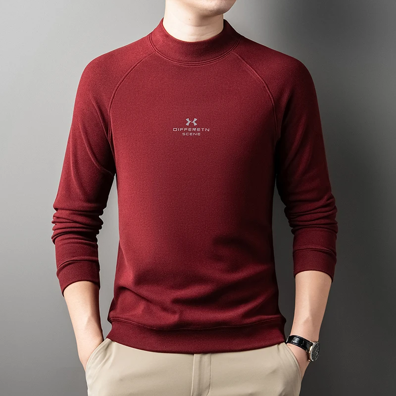 تي شيرت رجالي بأكمام طويلة 025 خريف وشتاء منتج جديد، طية صدر السترة كاجوال وصديق للبشرة