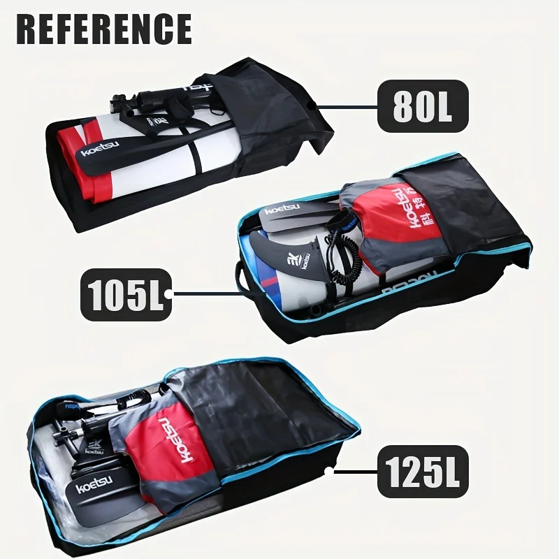 KOETSU 80L/105L/125L Paddelrucksack mit großem Fassungsvermögen, aufblasbare Paddeltasche, tragbare Aufbewahrungstasche für Outdoor-Surfen – Detail 4