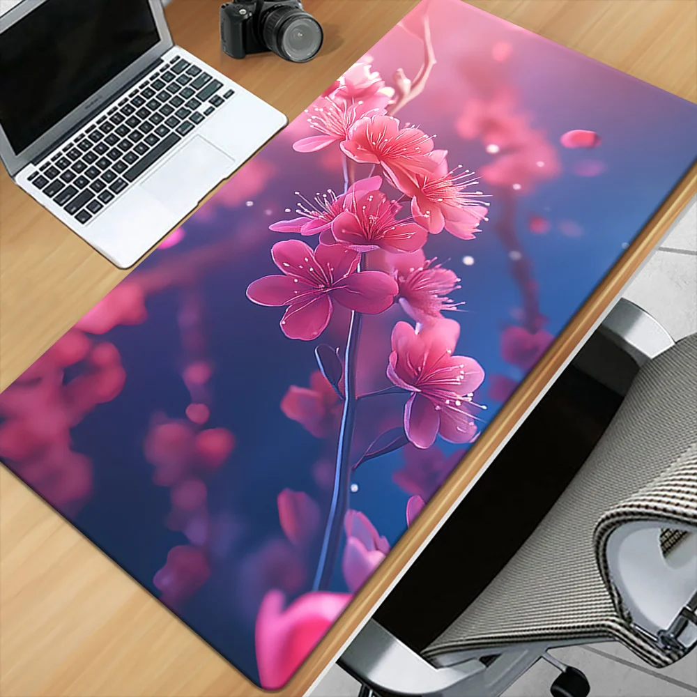 1pc Pink Plum Flower Design Mousepad, Rubber Waterproof Anti-Slip Desk Mat, Durable Gaming Keyboard Pad for Office Computer PC a