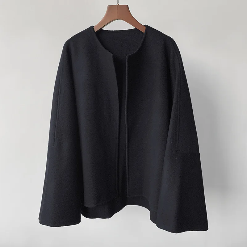 

Wool Short Oversized Reversible Coat Women'S Short Buttonless Jacket Cardigan Shawl