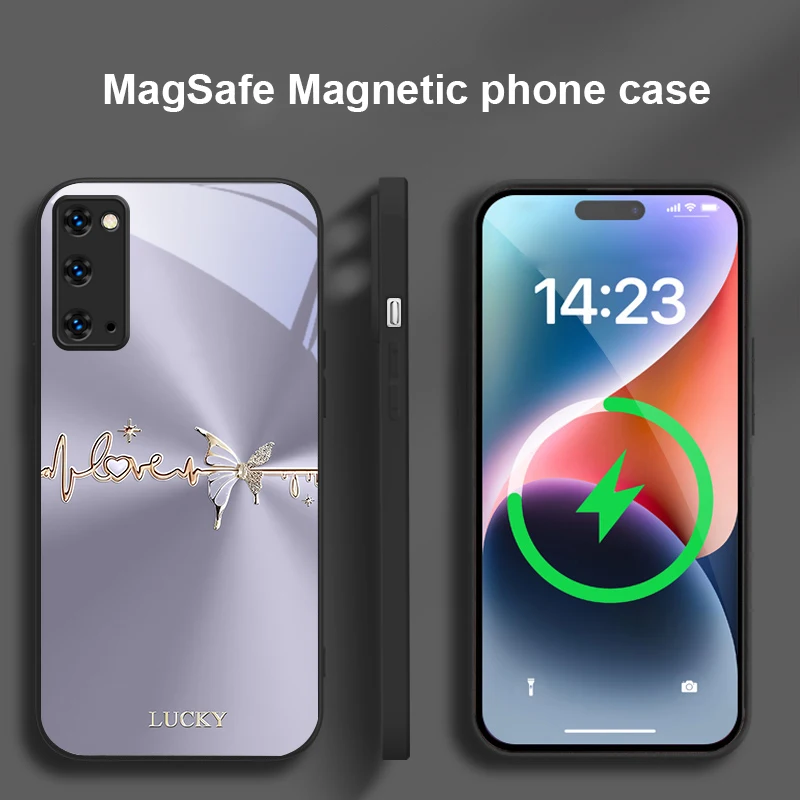 فراشة ذهبية محظوظة لهاتف Magsafe Samsung Galaxy S20 FE S21 S22 S23 Plus S24 Ultra 25 Edge S24 Ultra 22 Plus حافظة هاتف زجاجية