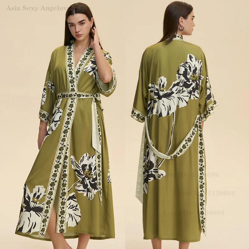 

Весенне-осенний новый халат, свободная ночная рубашка с принтом, удобное кимоно, халат, женская сексуальная одежда для сна, модная домашняя одежда с цветочным принтом