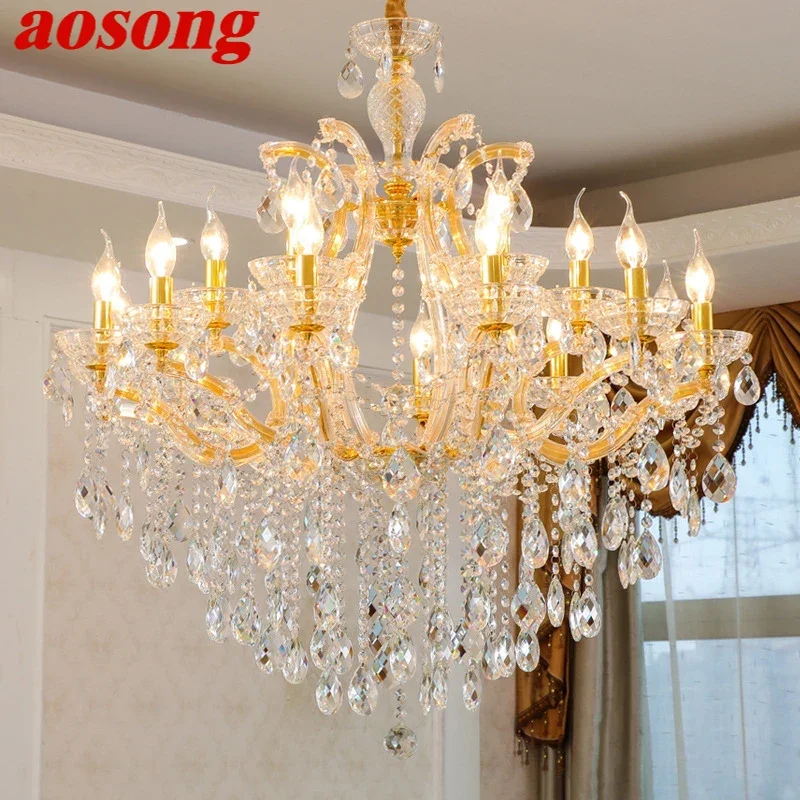 

AOSONG Luxurious Candle Pendent Lamp European Style Crystal Lamp Living Room Restaurant Villa Duplex Building Chandelier