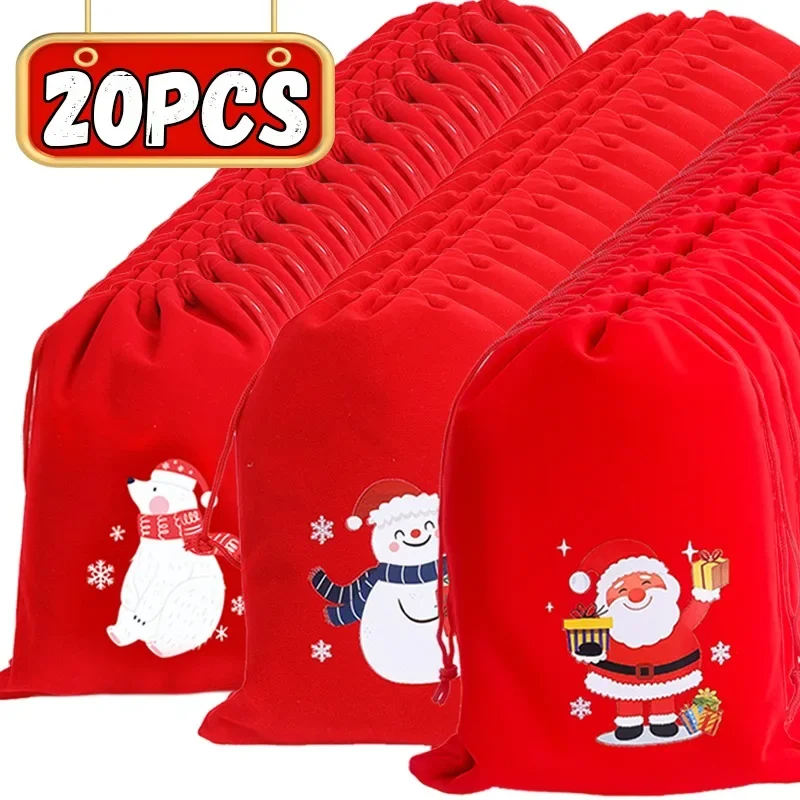 Wholesale Christmas Gifts Bags Santa Claus Snowman Candy Pouch Drawstring Wrapping Storage Bag for New Year Party Home Decor