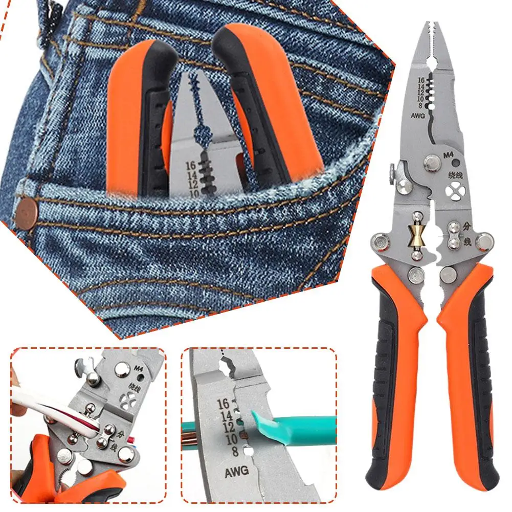 12 In 1 Multifunctional Wire Stripper Crimper Cable Cutter Pliers, Upgraded Foldable Electrical Wire Stripping Tool For Cut Q6G9