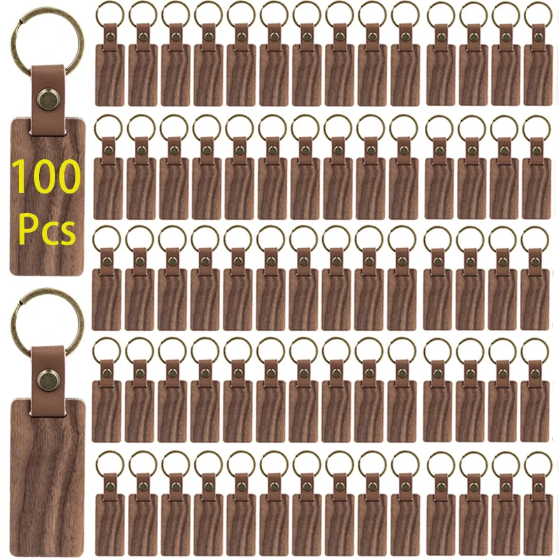 

100Pcs Christmas Employee Gifts Appreciation Keychains Leather Wooden Keychain for Coworker Appreciation Gifts