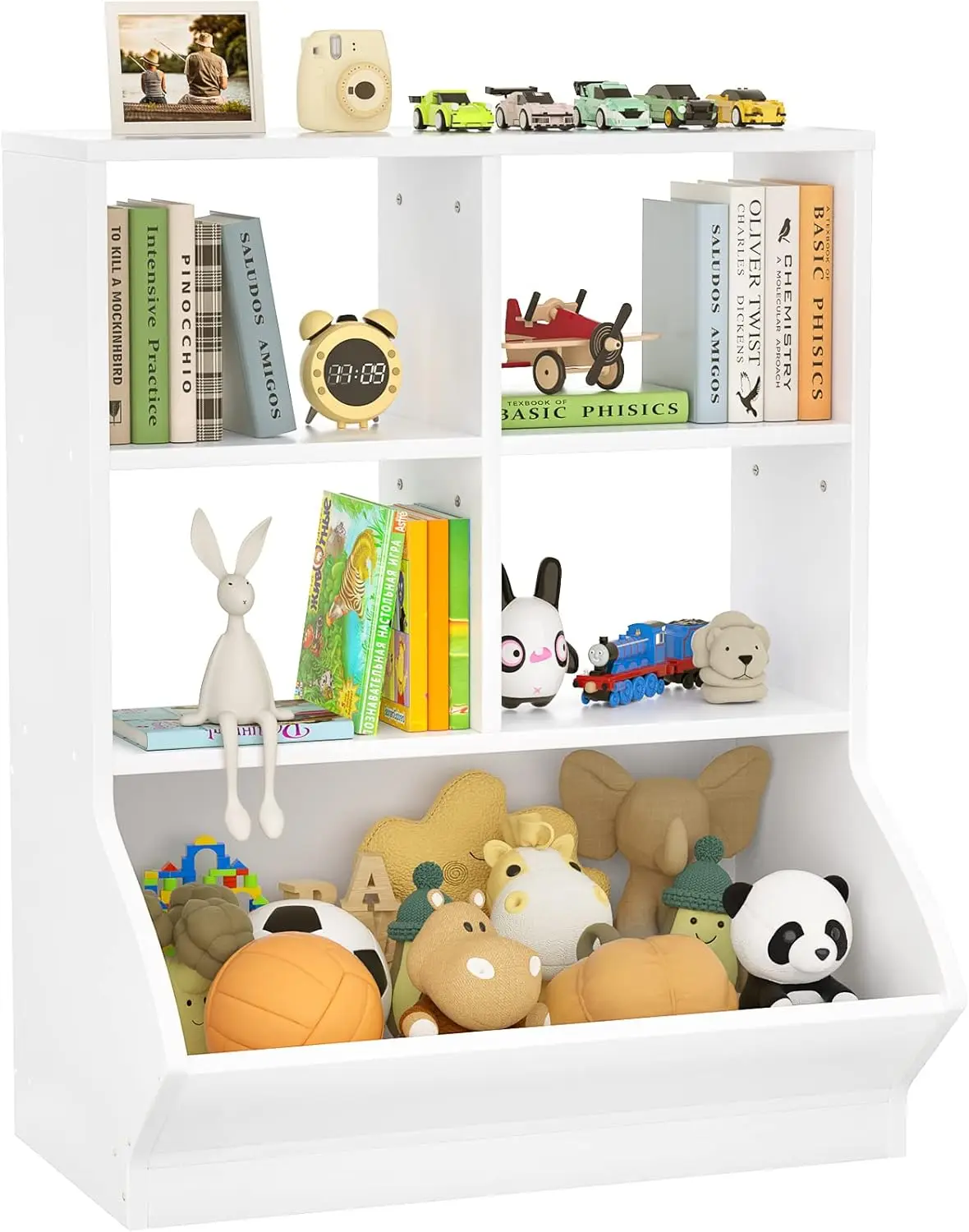 

Toy Storage Organizer with Bookcase, 5 Cubby Bookshelf Toy Storage Cabinet, Open Multi-Bins Toys&Books Storage Display Organizer