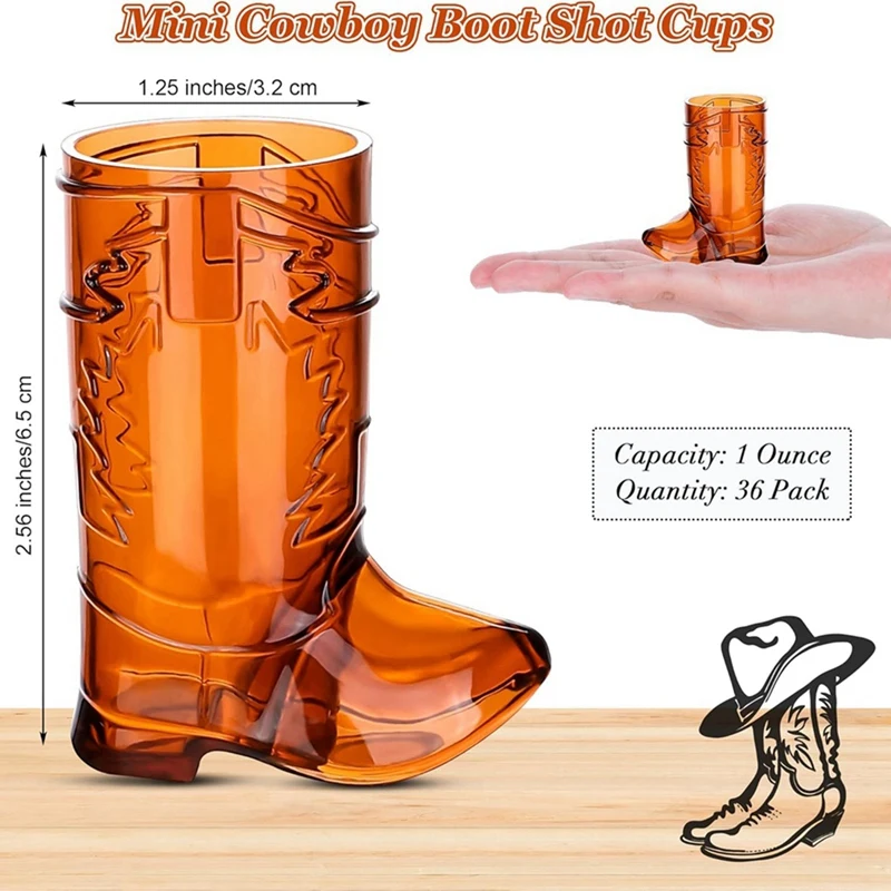New-36 조각 1 OZ 클리어 카우보이 안경 미니 카우보이 부츠 샷 안경 플라스틱 서부 카우보이 안경